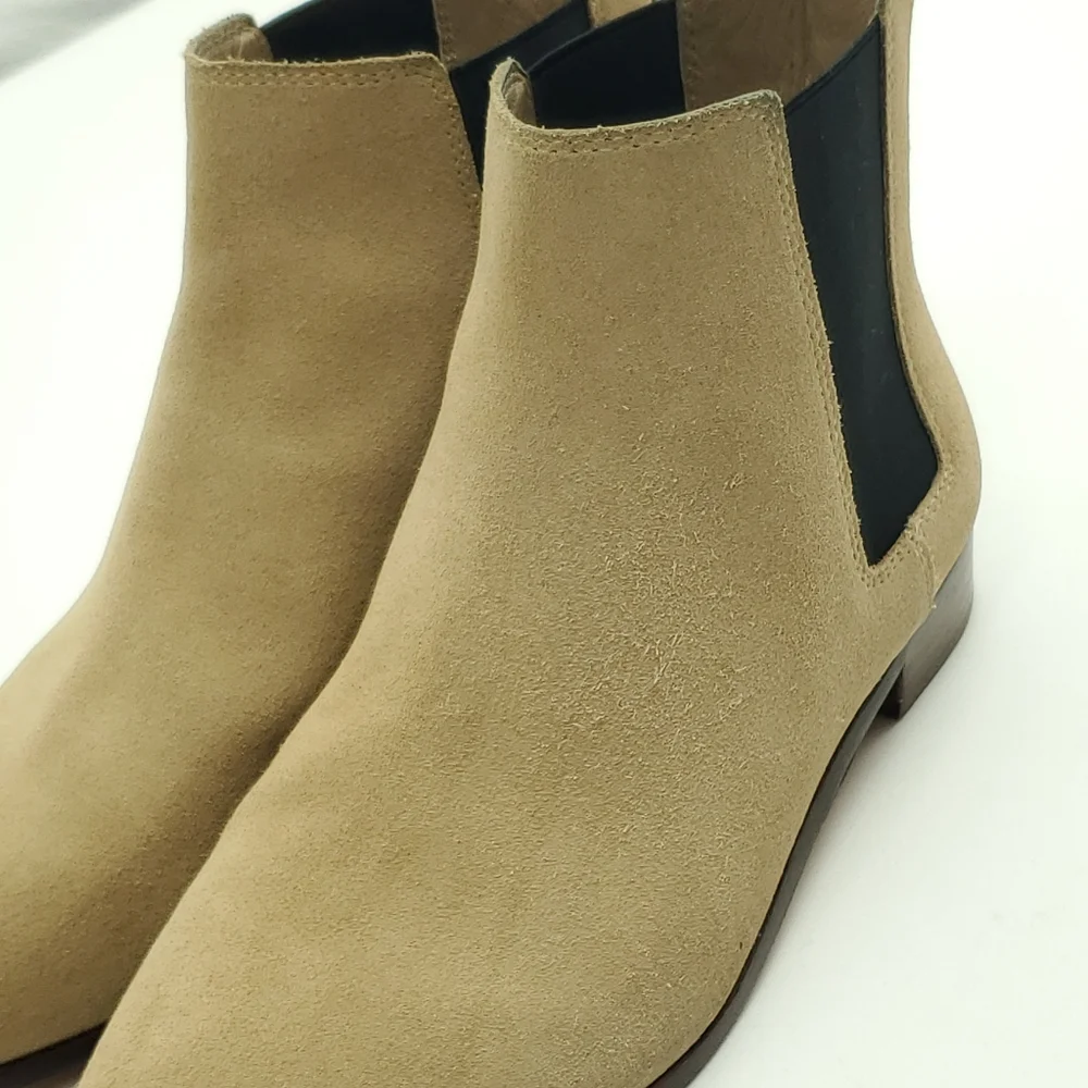 J. Crew Womens Pull-On Chelsea Ankle Boots Suede Leather Low Heel Beige/Tan Sz 8